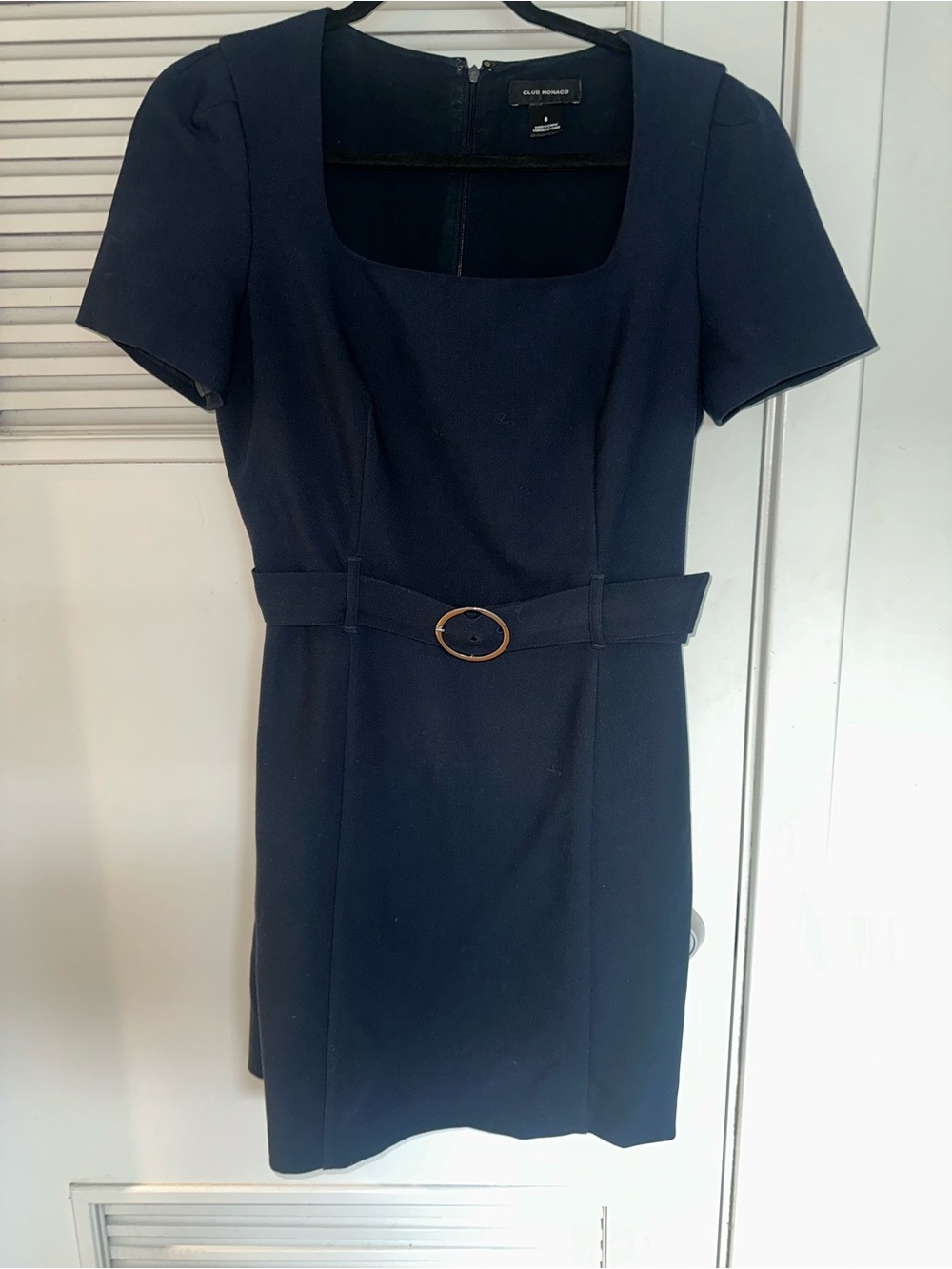 Club Monaco Navy Square-Neck Belted Dress